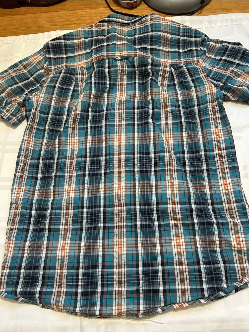Royal Robbins Plaid Short-Sleeve Button-Down Shirt - Teal, Brown & White - Picture 4 of 4